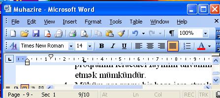 - 10 - Microsoft Word proqramı haqında Microsoft Word tətbiqi proqramlar sinfinə daxildir. Microsoft Word mətn redaktorudur. Vəzifəsi: mətni daxil etmək, redaktə etmək, formatlamaq və s.