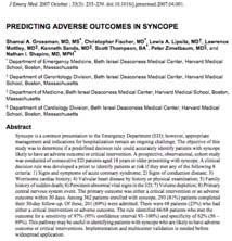 Predicting adverse outcomes insyncope. J Emerg Med 2007;33(3):233 9.