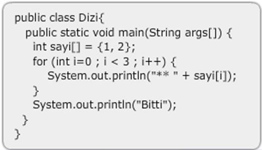 İstisna Oluşturma İstisna oluşumuna en basit örnek olarak, yanlış kullanılmış dizi uygulamasını verebiliriz. Java programlama dilinde dizilere erişim her zaman kontrollüdür.