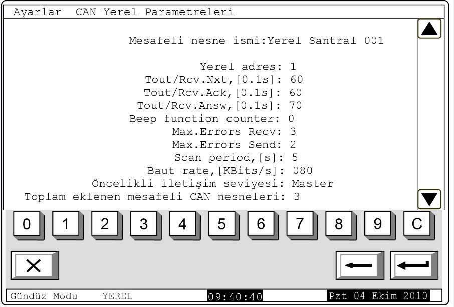 Ekran belirli şantiyeyle ilgili olan parametrelerinin ayarlanmasının yapılmasına izin verilir (ağdaki adresi, öncelikli iletişim seviyesi vs.).