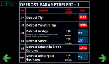 Ayar Ekranı Defrost