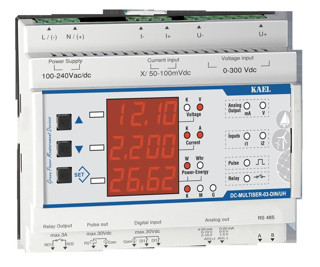 Akım Dijital girişler ( 2 adet Aktif Güç Analog çıkış ( adet Aktif Enerji RS-485 MODBUS-RTU ISO 900:2008 www.kael.com.