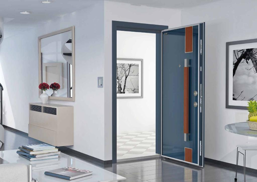 72.73 MASSIVE-GLASS C-39 Security Doors with Glass Panel Cam Panelli Çelik Kapılar Nano Door System Leaf front face is made of tempered glass in Ral 7021 colour and in width of 8 mm Kanat ön yüz 8 mm