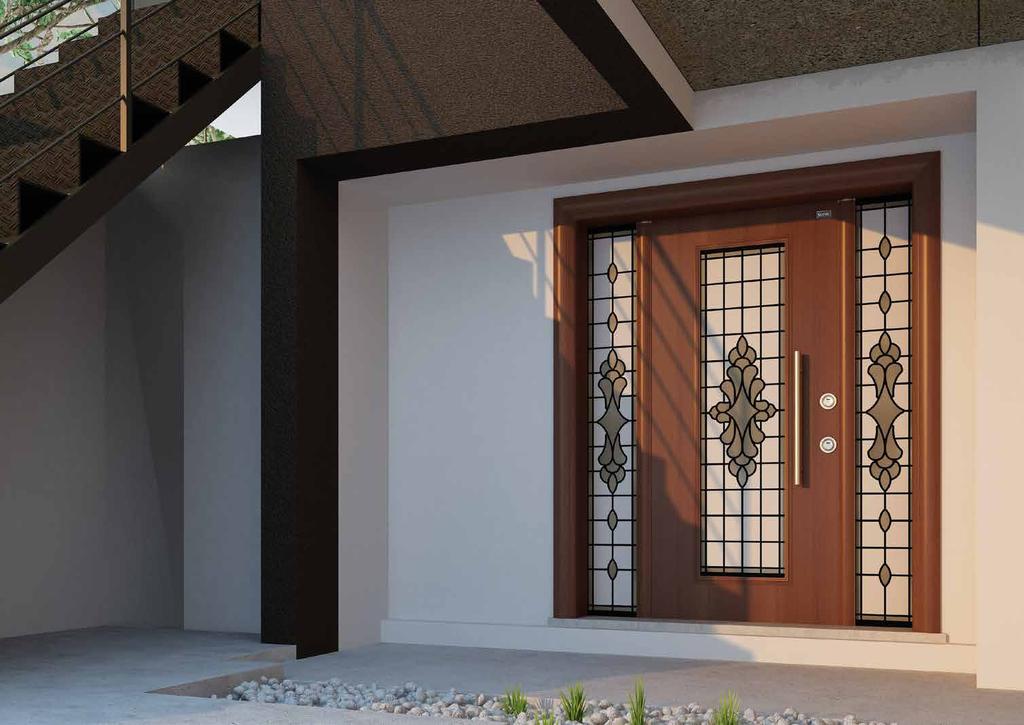76.77 OTANTIKA VK-01 Villa Door with Stained-glass Vitraylı Villa Kapıları Leaf front face has