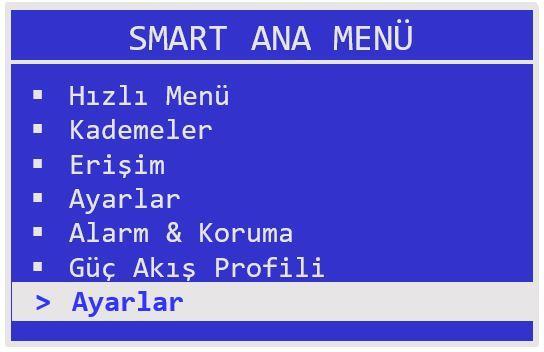 Herhangi bir menüye girmek istenildiğinde PRG tuşu kullanılır. Menü başlıklarında gezmek için Yukarı ve Aşağı OK tuşu kullanılır. Menülerden geriye doğru çıkmak için ise ESC tuşu kullanılır.