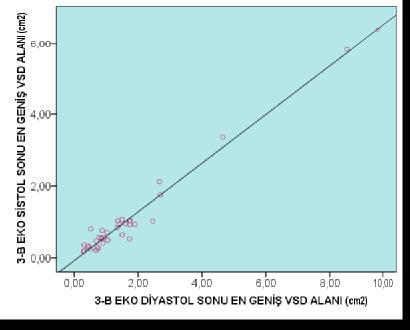 Gerçek zamanlı üç boyutlu EKO ile VSD lerin sistol sonu ve diyastol sonu alan değerleri arasında iyi bir korelasyon olduğu görüldü (Spearmen