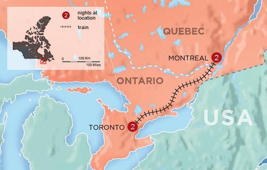 * Kanada Demiryolları ile Toronto - Montreal arası ekonomi sınıfı tren bileti. * Toronto da 2 gece, 1.sınıf otelde oda bazında * Montreal de 2 gece, 1.