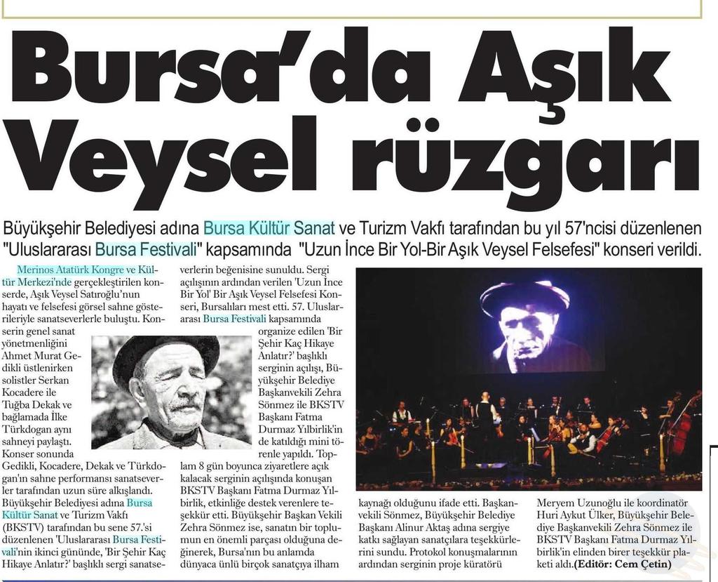 BURSA DA ASIK VEYSEL RÜZGARI Yayın Adı : Yeni Marmara Gazetesi