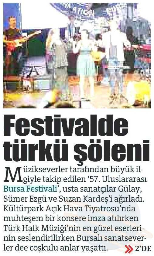 FESTIVALDE TÜRKÜ SÖLENI Yayın Adı : Bursa'da