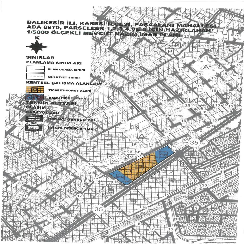 7. PLAN NOTLARI: 1. NAZIM İMAR PLANI DEĞİŞİKLİĞİ ONAMA SINIRI BALIKESİR İLİ, KARESİ İLÇESİ, PAŞAALANI MAHALLESİ, ADA 8970/PARSELLER 1-2-3-4 VE 5 DE KAYITLI TAŞINMAZLARI KAPSAMAKTADIR. 2.