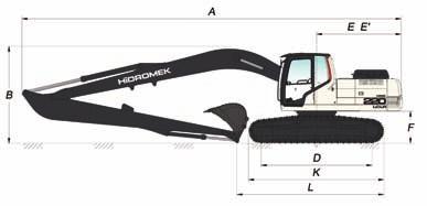 890 mm E - Arka Ağırlık Dönüş Yarı Çapı 2.920 mm F - Üst Şasi Zemin Boşluğu 1.