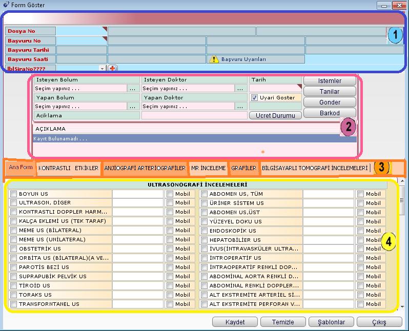 numaralı alanda, istem listesi görüntülenir. Bu alandan ilgili alanlar seçilerek iģaretlenir. Diğer formlardan farklı olarak bu istem formunda, resim 1.