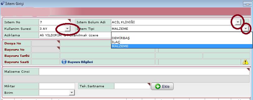 Satın alma Ġstem GiriĢi formunun; numaralı alanında istem ile ilgili; istem numarası, istemin kullanım süresi, istemle ilgili açıklama, istemi yapan bölüm ve istem tipi bilgileri bulunur.