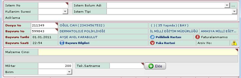 Kullanım Süresi, Ġstem Bölüm Adı, Ġstem Tipi alanları yandaki açılır listeden seçilerek belirlenir. Resim 1.