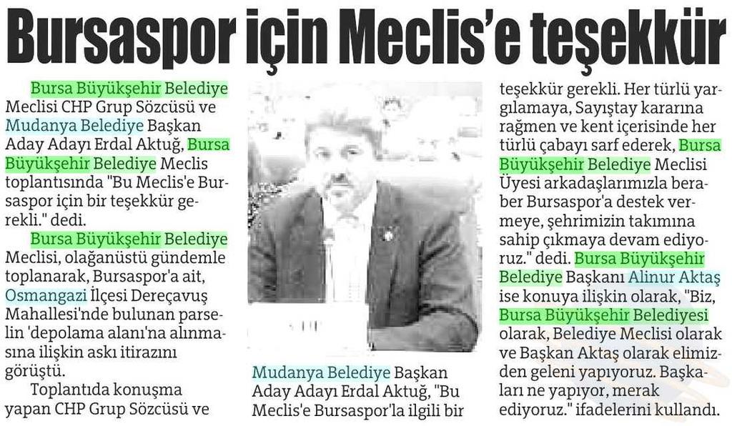 BURSASPOR IÇIN MECLIS E TESEKKÜR Yayın Adı : Bursa'da