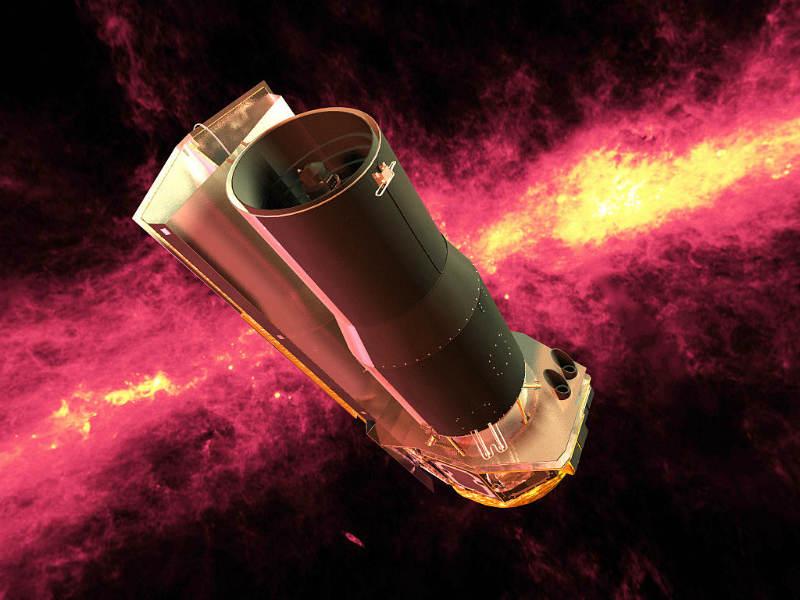 Spitzer Uzay Teleskobu nun bir sanatçı çizimi. Günümüzde astronomide çığır açan bu enstrümanlar ailesine yeni ve çok gelişmiş bir üye katılmak üzere.