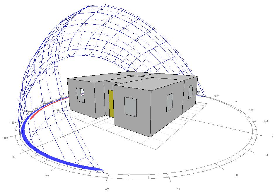 Şekil 5.21: Simülasyonu yapılan konut modeli (gölgeleme elemanı olmadığı durum) Yapılan çalışmada konut modelinde birbirinden farklı bina yönlenmelerinin simülasyonu yapılmıştır.