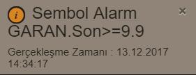 Sembol seçimi yapabilirsiniz. Alarm Ekle dediğinizde Alarm Tanımları kısmına eklenecektir.