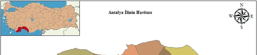Sak, Atalik, Uygucgil Harita 1: Antalya İlinin Haritası Antalya ilinin 19 ilçesi bulunmaktadır.