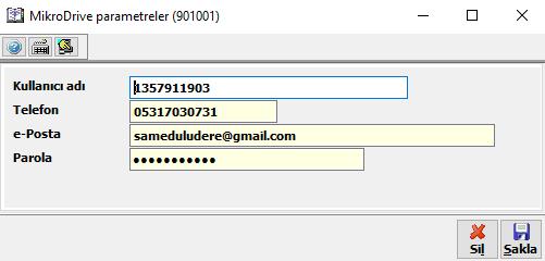 Mikro Drive Parametreler (901001) Bu ekrana Mikro Drive a kayıt olduğunuz kullanıcı adı ve e-posta adresi ile Mikro Drive