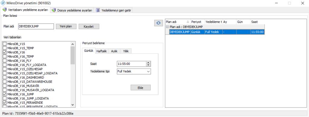 Mikro Drive Yönetimi (901002) Veri Tabanı Yedekleme Yedekleme ekranında yedeklenecek