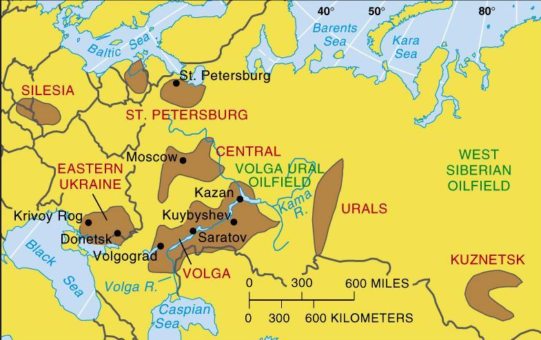 3 - Doğu Avrupa-Rusya Sanayi Bölgesi 1-Silezya sanayi bölgesi: 2-Doğu Ukrayna sanayi bölgesi: 3-Merkez (Moskova) sanayi bölgesi: 4-St.