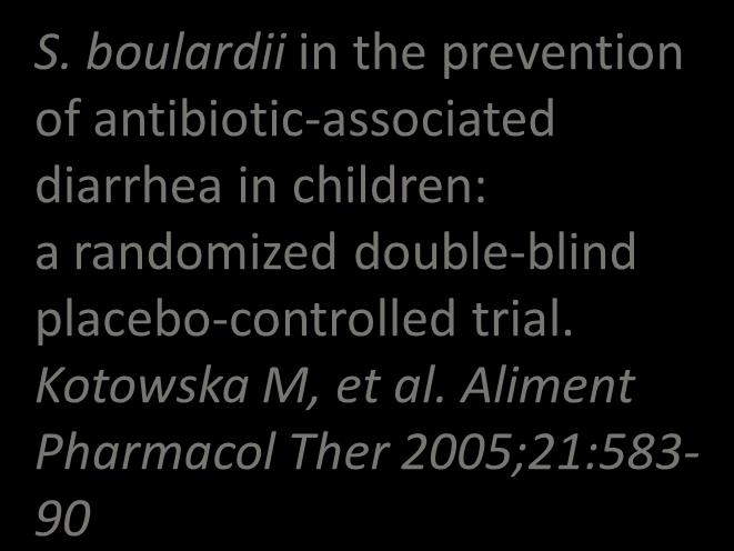 S. boulardii in the prevention of antibiotic-associated diarrhea in children: a randomized double-blind placebo-controlled trial.