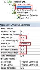 Analiz ayarlarını yaparken Zaman (time) vererek değil Altadım sayısını (Substeps) vererek kaç adımlık çözüm yapacağını belirleyelim. Burada bir saniye 108 adım girildi.