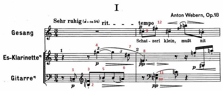 3.1 Anton Webern, Op.18, No.1 ve Op.19, No.1 Anton Webern in 1925 yılında yayımlanan Op.18, soprano, Eb klarnet ve gitar için üç lied i ve Op.
