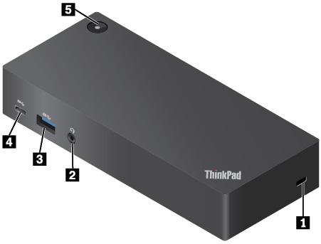 ThinkPad USB-C Dock'a genel bakış 1 Güvenlik kilidi yuvası: Bağlantı biriminizi çalınmaya karşı korumak için sıraya, masaya ya da sabit olmayan başka bir yere kilitleyin.