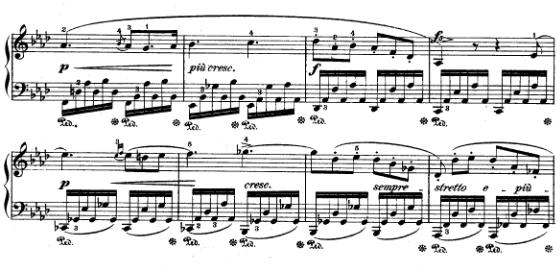 Şekil 9. F.Chopin Op. 10 No.9 Fa minör (16.ve 24. ölçüler arası) Öğrenciye, sol elin 1., 2. ve 3.