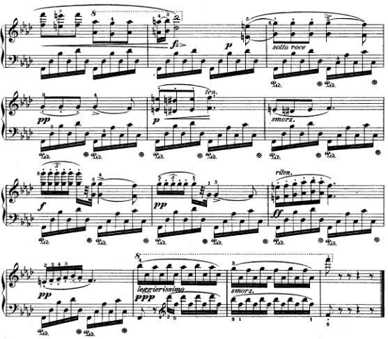 21 Şekil 11. F.Chopin Op. 10 No.9 Fa minör (55.ve 67. ölçüler arası) Etüdün müzikal olarak öğrenciye ifade yeteneğini geliştirmesini amaçlamıştır.