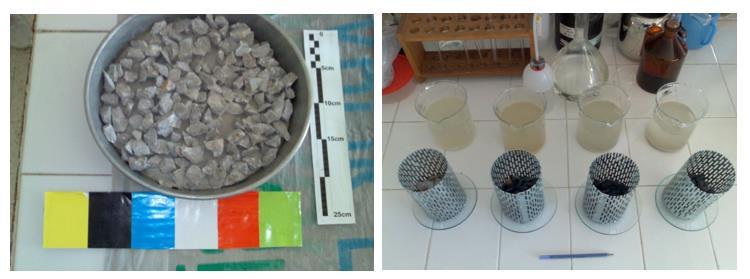 Figure 3. An image of the salt crystallization test on aggregates. 3. EXPERIMENTAL TEST RESULTS The most important component affected by these situations is the mineral content of the rock material used.