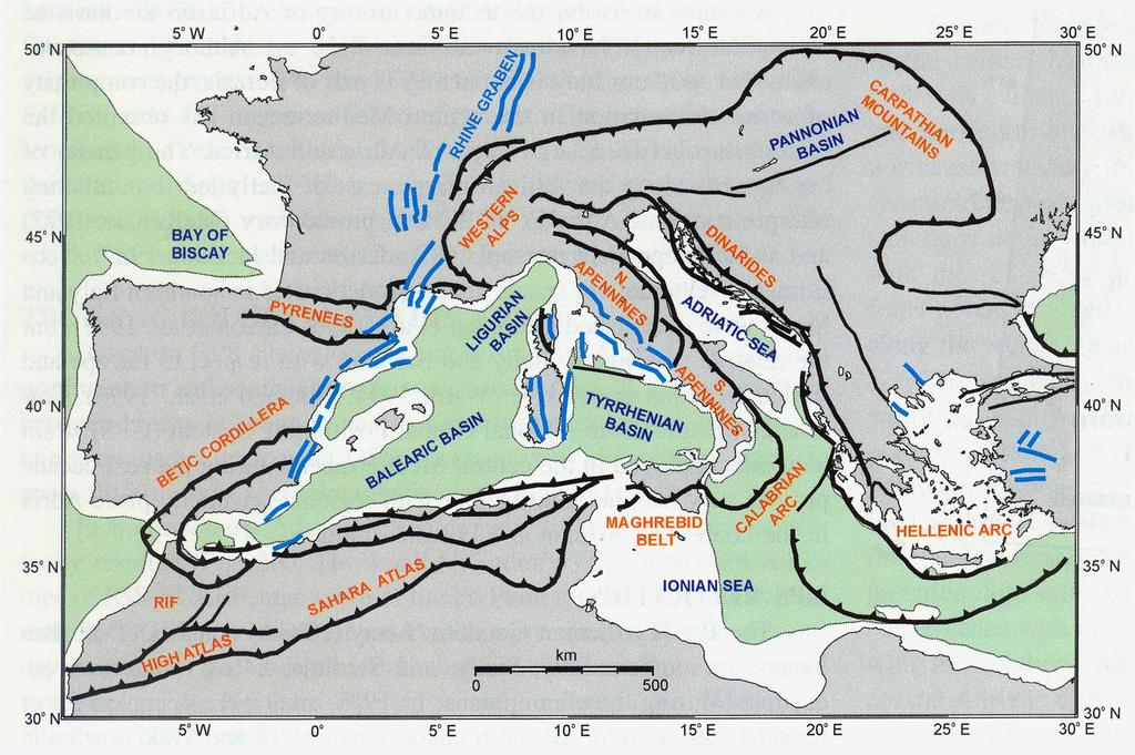 REGIONAL TECTONICS OF THE MEDITERRANEAN Nubia-Eurasia convergence causes complex geometry, many possible blocks/microplates,