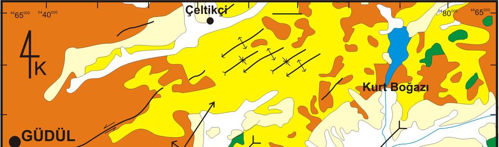 Şekil 2.2. Ankara kuzeybatısının basitleştirilmiş jeolojik haritası. 1.