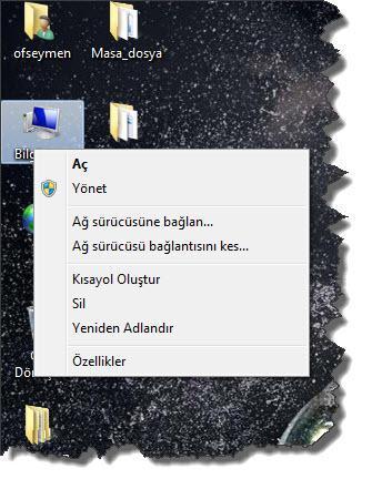 Masaüstünde bilgisayar simgesine farenin sağ tuşu
