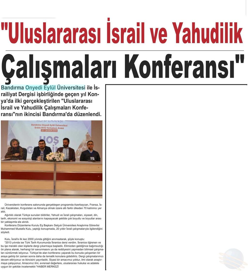 ULUSLARARASI ISRAIL VE YAHUDILIK ÇALISMALARI KONFERANSI Yayın Adı : Banses Gazetesi