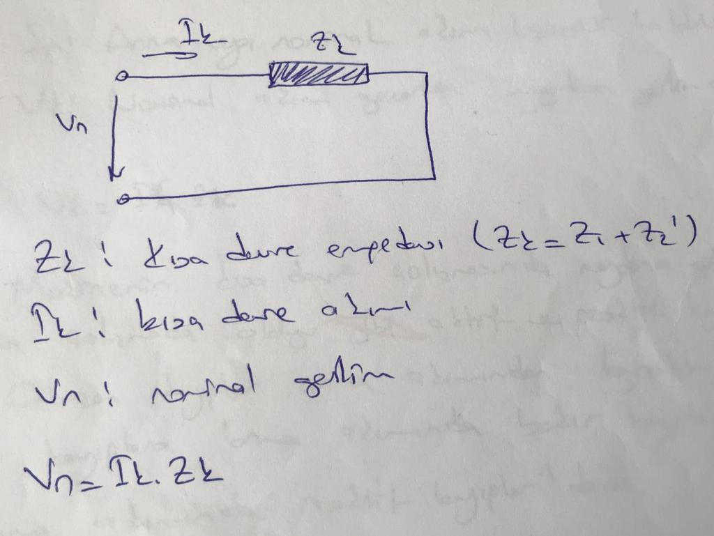 Kısadevre Çalışma Eşdeğer Devresi 1- Anma geriliminde olan kısa devre eşdeğer