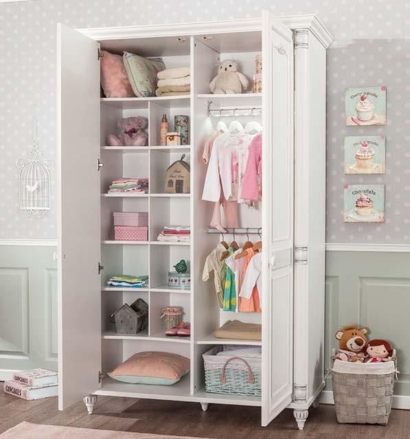 This two-door wardrobe designed for tiny angels offers an ideal storage space for those who prefer