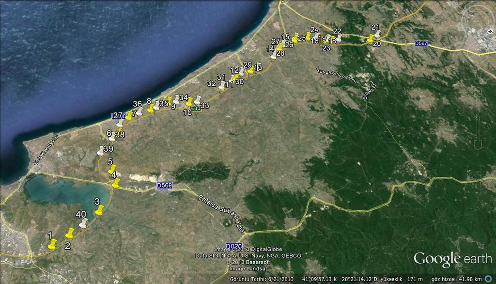 29 41 7'0.02'' K 28 15'14.76'' D 30 41 6'22.73'' K 28 16'35.25'' D 31 41 6'20.20'' K 28 17'47.13'' D 32 41 6'8.52'' K 28 18'51.47'' D 33 41 5'41.11'' K 28 21'22.10'' D 34 41 4'35.78'' K 28 22'26.