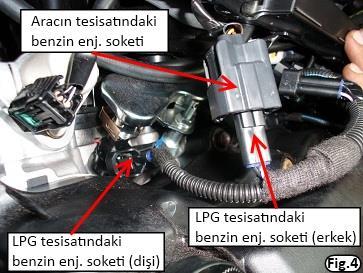 (Fig. 3) Benzin enjektör kabloları soketleri çıkartılır