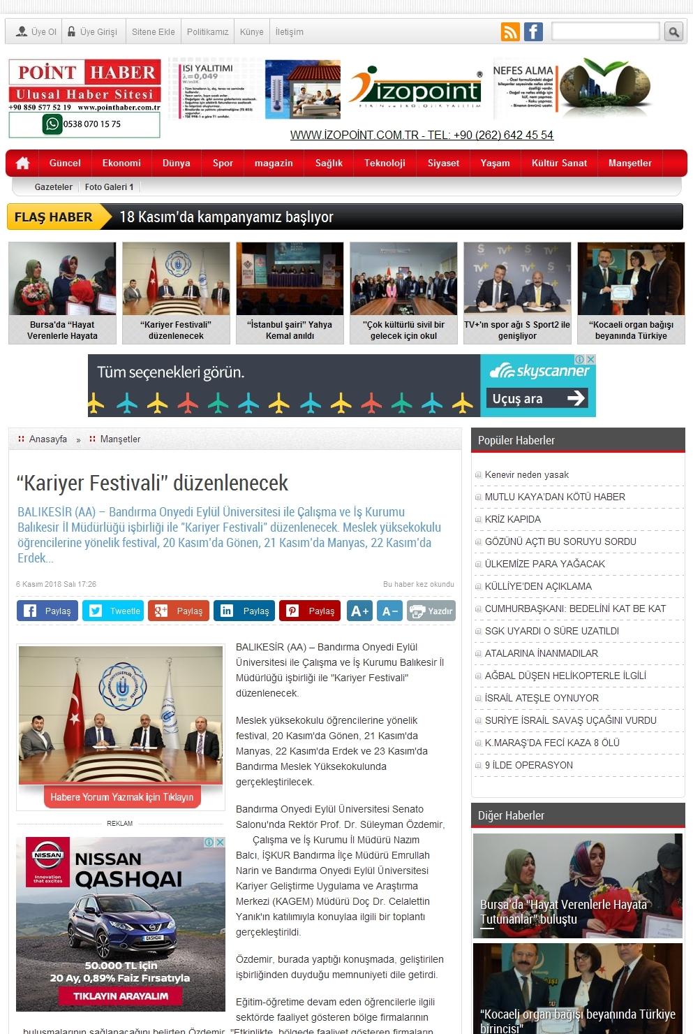 œkariyer FESTIVALI DÜZENLENECEK Portal Adres : www.pointhaber.com.
