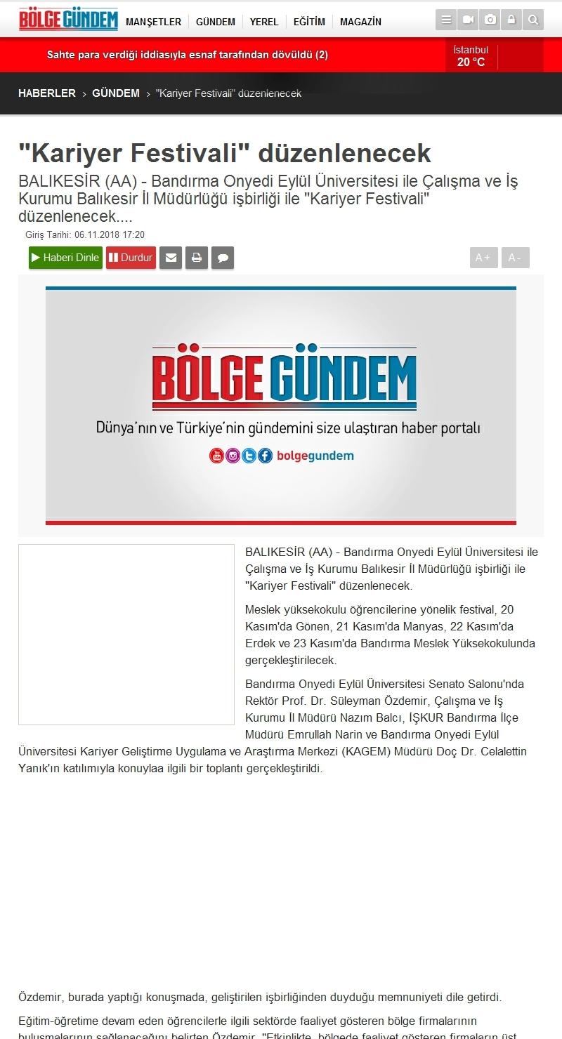 Portal Adres 'KARIYER FESTIVALI' DÜZENLENECEK : www.bolgegundem.
