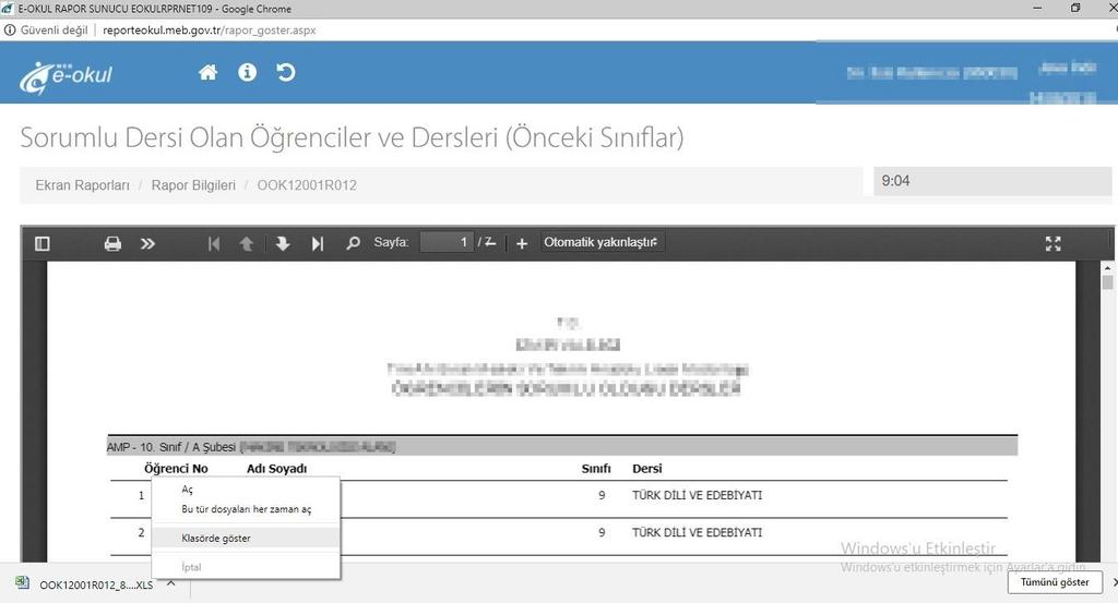 Aşağıya doğru açılan menüden Excel (Sadece Veri) Seçeneği