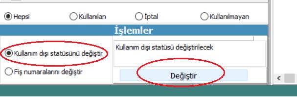 Bu işlemin kullanım amacı, herhangi bir nedenden dolayı bir fiş kullanılamaz durumda ise, yazdırma ekranında bu fiş numarasının görünmesini engellemektir.