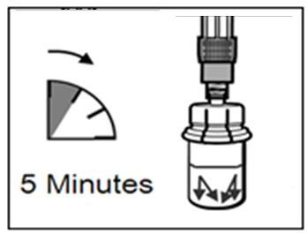 3. Adım Seyreltici çözelti ile dolu enjektörün başlığını çıkarın ve enjektörü flakon adaptörüne vidalayın.