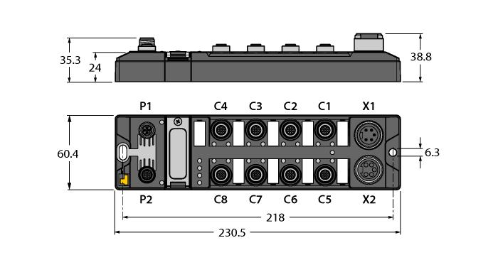 2 M12, 5-pin, B-coded, PROFIBUS-DP- Fieldbus connection Kuvvetlendirilmiş cam elyaf gövde Darbeye ve titreşime karşı test edilmiştir Tamamen yerleşik modül elektronikleri Koruma sınıfları IP65, IP67,