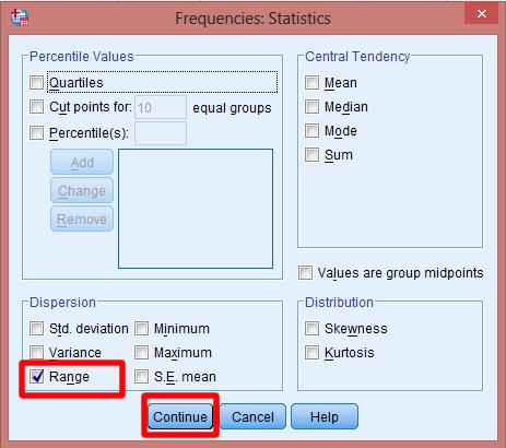 Şekil 12. Frequencies Statistics penceresi Analiz tamamlandıktan sonra karşınıza Şekil 13 de yer alan çıktı penceresi çıkacaktır.