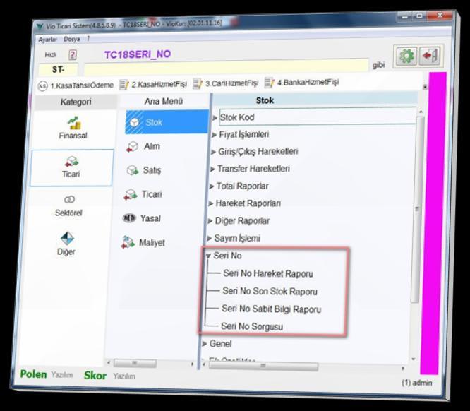 Seri No Parametre Seçimi İle Seri No kullanımı açıldığında