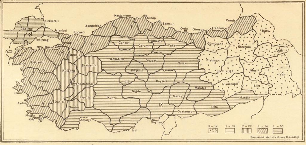 1 Lev. II HARTA (MAP): II Nüfus kesafeti bölgeleriyle Tefekkür bölgeleri arasında takribi bir ilgiyi gösteren harta.